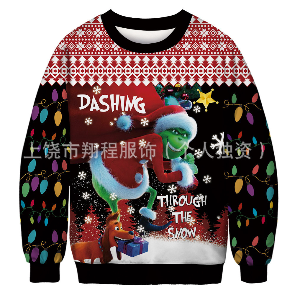 Grinch Green Fur Strange Round Neck Sweater Men 3D Digital Printing Casual Long Sleeve Underlay for Women