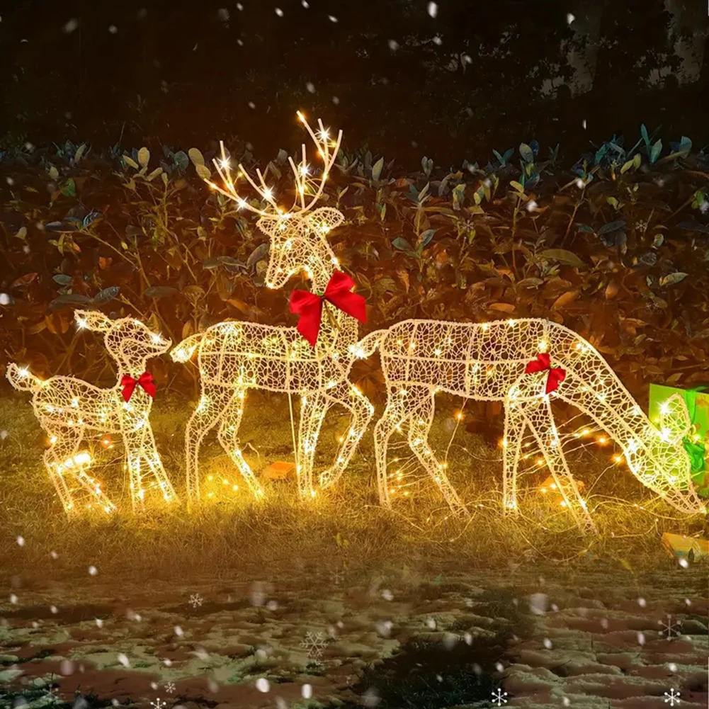 3 2D reindeer and red bow Christmas yard decoration holiday deer display outdoor 240929