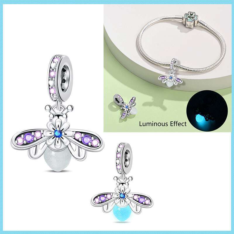 925 Sterling Silver Travel Vacation Luggage Firefly Necklace Pendant Charms Beads Fit Original Bracelets DIY Jewelry Making for women luxury Designer 
