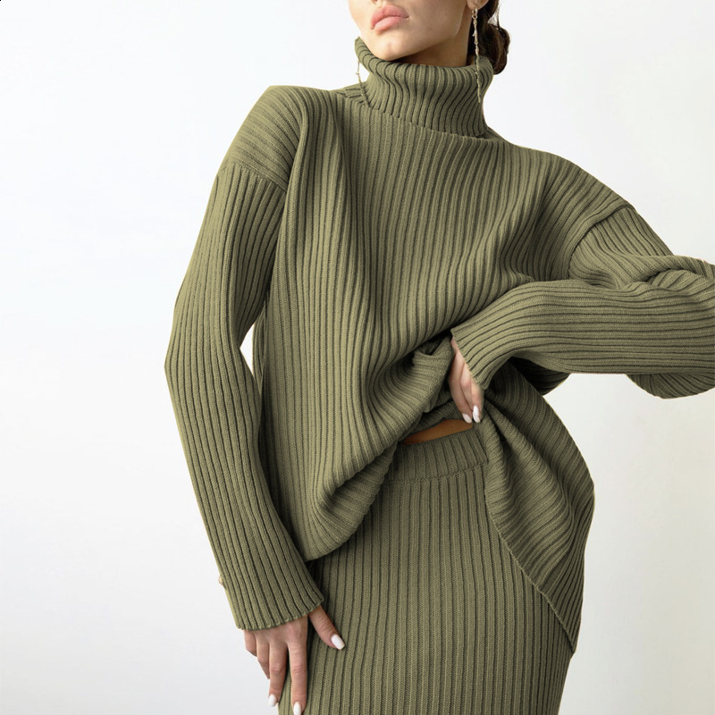 Knitted Wide-leg Pants and Sweaters Women's Tracksuit Autumn Winter Casual Solid White Long Sleeve Jumpers Female 2 Pieces Set 211007