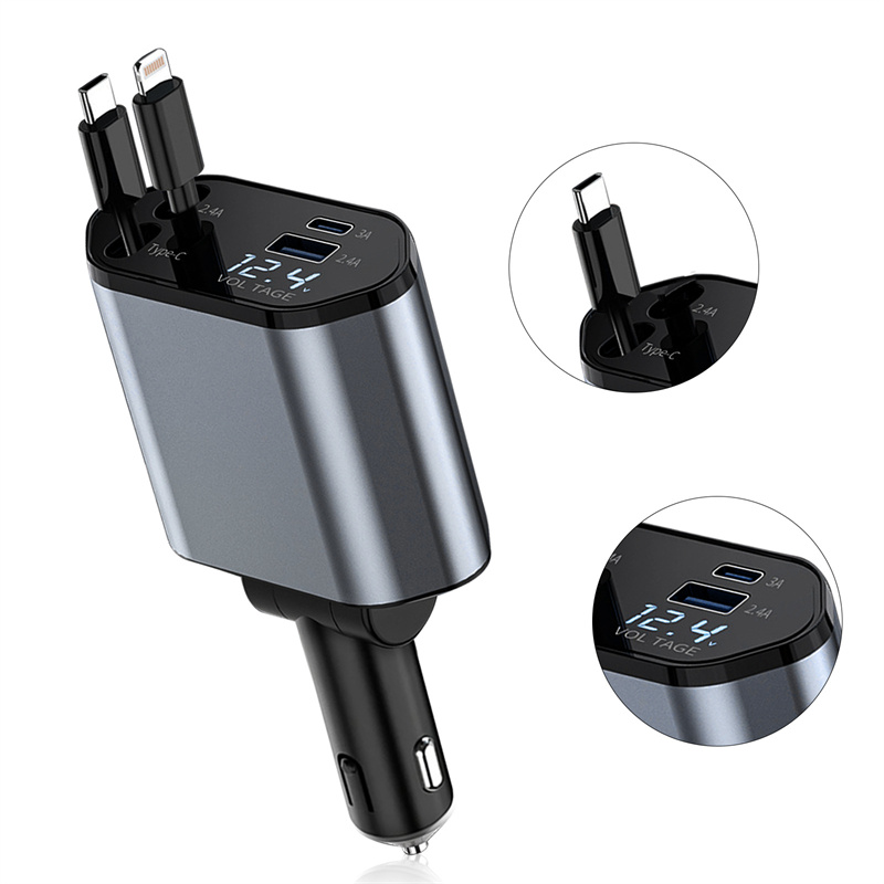 Digital display Super Fast Charger Flash 120W Car Charger 4-in-1 Retractable Cable Multi-port Charge LS 15/M