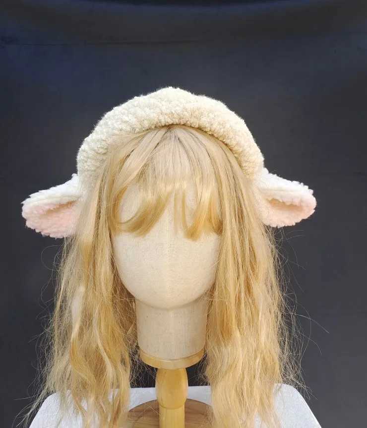 Original handmade cute Lolita lamb ears for autumn and winter beret milk white hat W240928