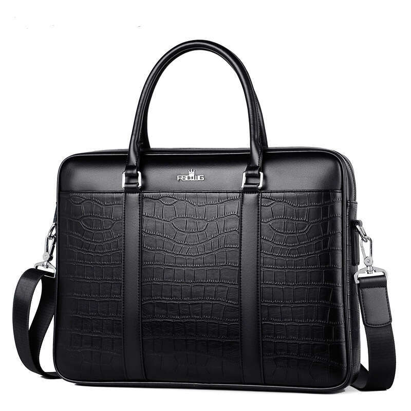 Oyier Men's Bag Fashion Business Briefcase Men Crocodile Pattern Leather Handbag For 14Inch Laptop Casual Shoulder Bags
