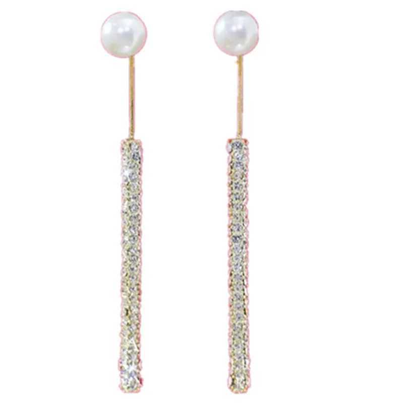 Korean Long Tassel Pearl Dangle Earrings for Women Luxury Full Rhinestone Gold Color Drop Earrings Wedding Party Jewelry GiftX240928
