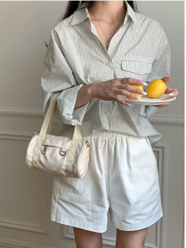 Casual Small Handbags For Women Solid Color Nylon Versatile Cylindrical Bag Shoulder Bags Korean Simple Crossbody Bag 240924