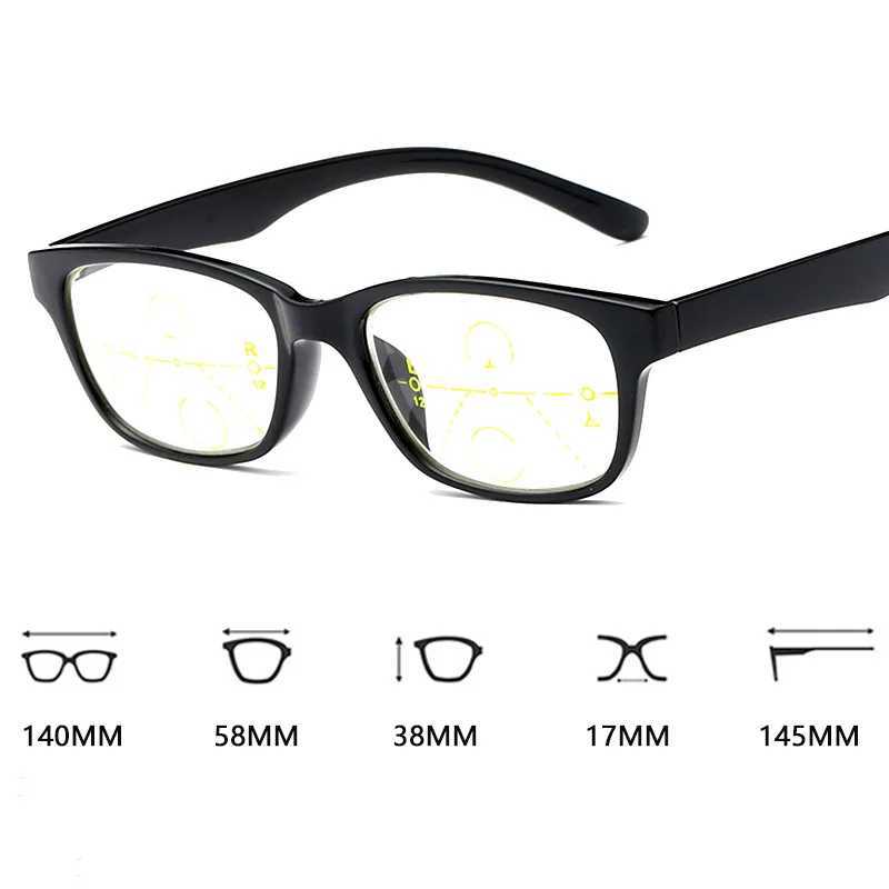 Men Women Progressive Reading Glasses Multifocal Far Near Clear Anti Blue Light Presbyopic Glasses TR90 Big Full frame BlackXJ240907
