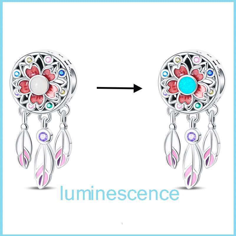 925 Sterling Silver Colorful Luminous Lotus Butterfly Dream Catcher Charms Beads Fit 925 Original Bracelets DIY Jewelry For women Luxury designer jewe
