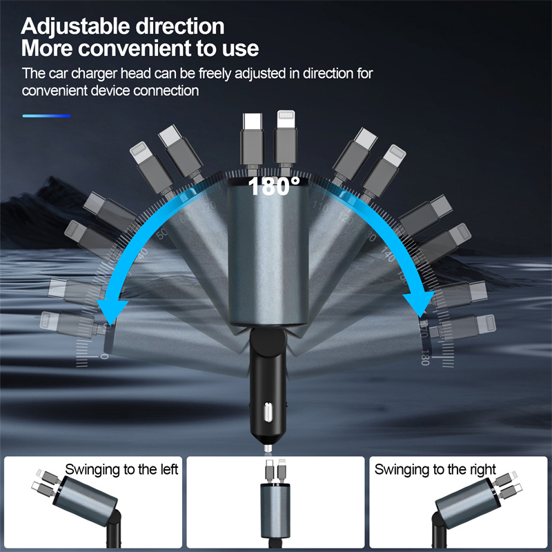 Digital display Super Fast Charger Flash 120W Car Charger 4-in-1 Retractable Cable Multi-port Charge LS 15/M