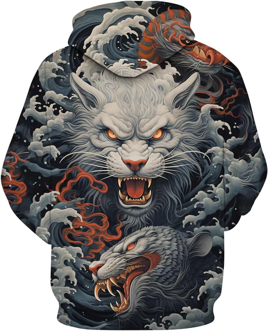 Hoodie for Mens Womens Vintage Colorful 3D Realistic Digital Wolf Funny Animal Graphic Sweatshirts Pullover Graphic Hoodies sweatshirt cool