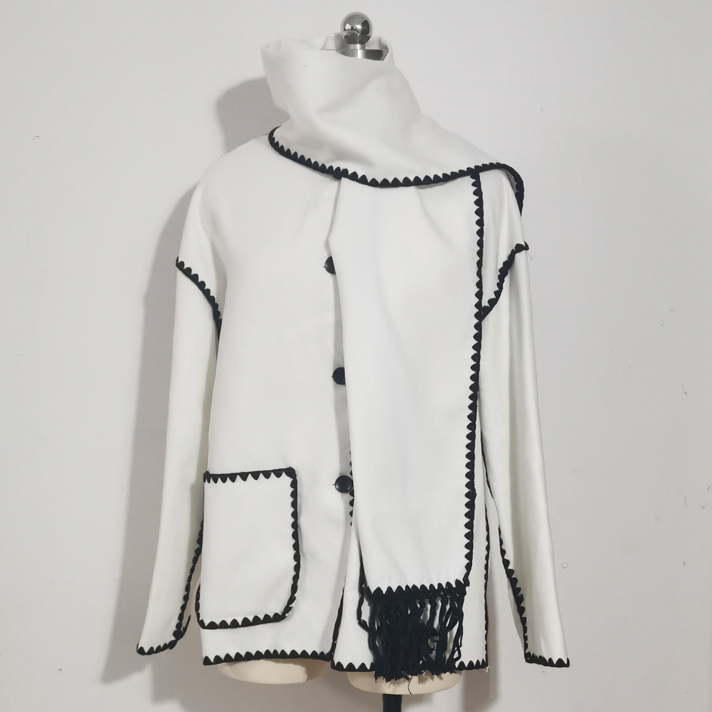 Lanjia- 2024 Autumn/Winter New European And American Fashion Woolen Coat Thickened Loose With Scarf Tassel Women's Style 22708