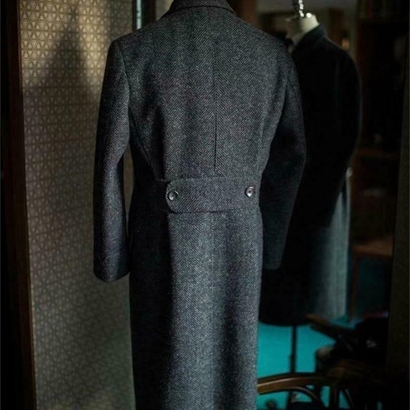 Vintage Tweed Mens Long Jackets Business Formal Man Suit Blazer Lapel Herringbone Costume Homme Tuxedo 240914