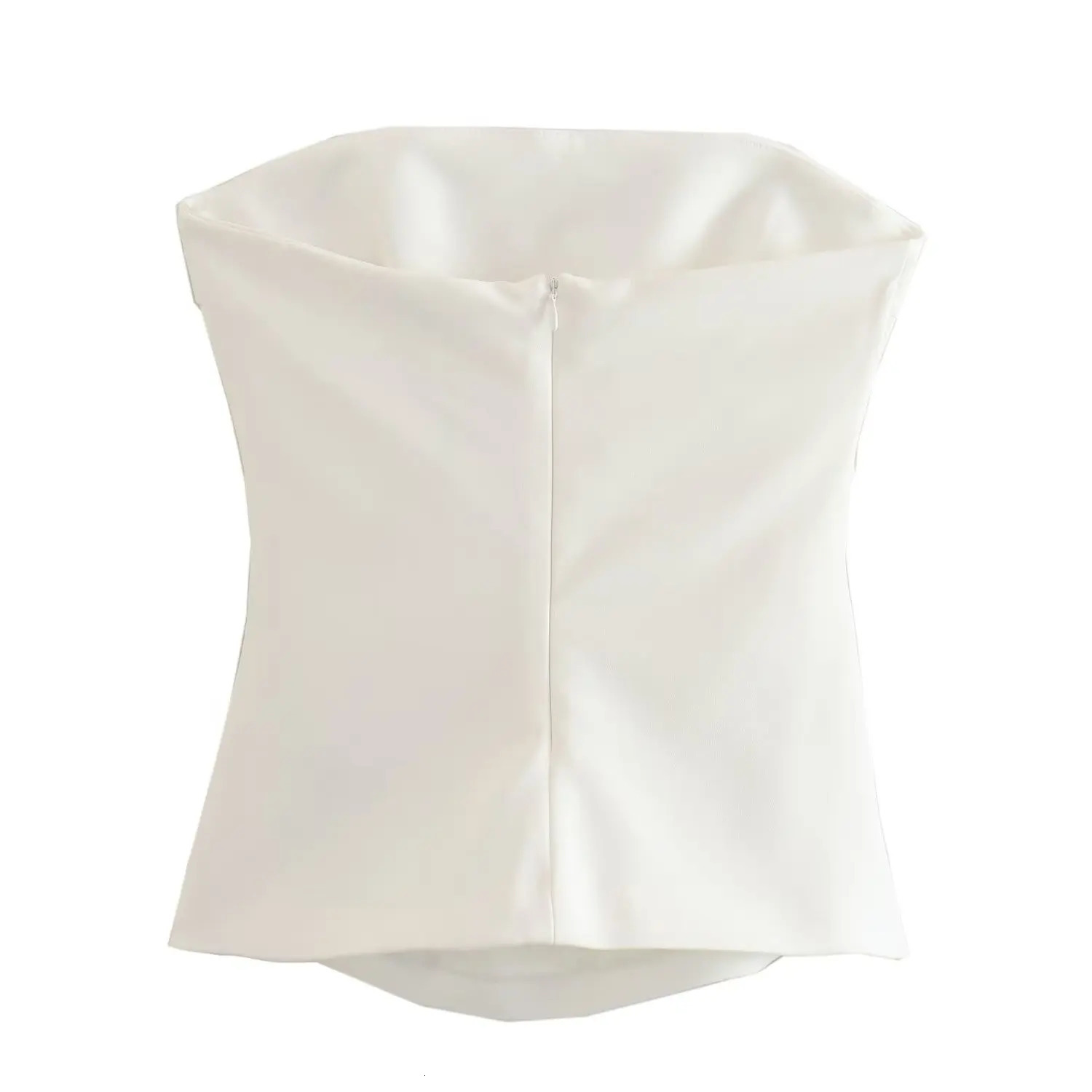 TRAF Women Fashion Summer Back Zipper Strapless Sleeveless Blouse Street Clothing Vest Tank Chic Ladies Crop Tops Mujer 240930