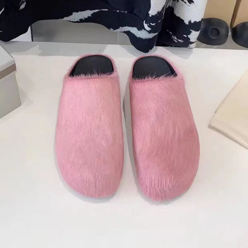 2025 NEWS P Designer Winter Fluffy Furry Warm Slipper Fashion Men Women Slippers Fur Slides 35-45
