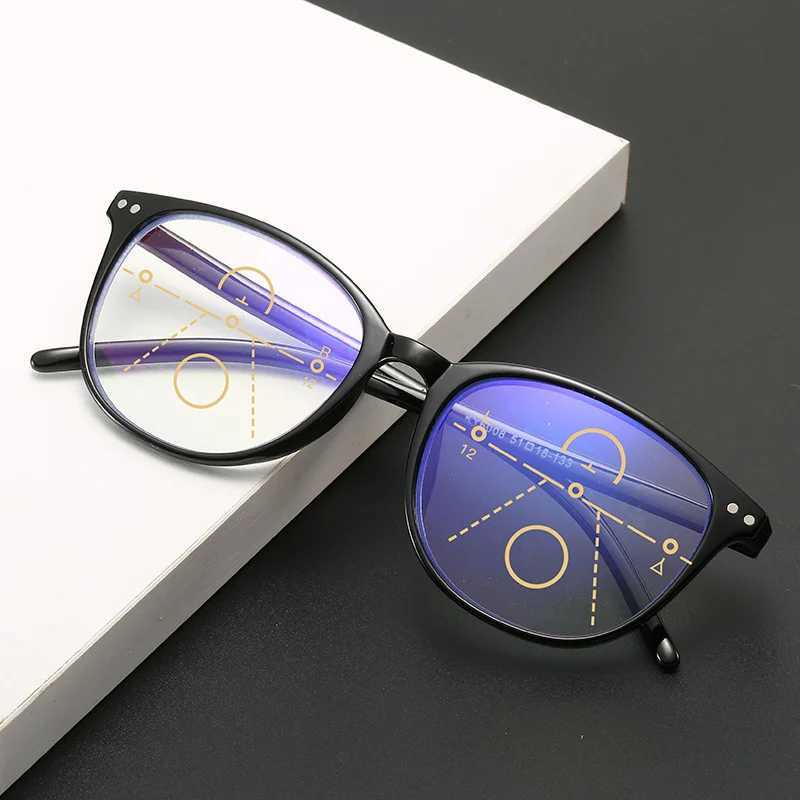 Retro Progressive Multifocal Reading Glasses Women Big Frame Anti Blue Rays Eye Protection Presbyopic Eyewear+1.0 To +4.0XJ240907