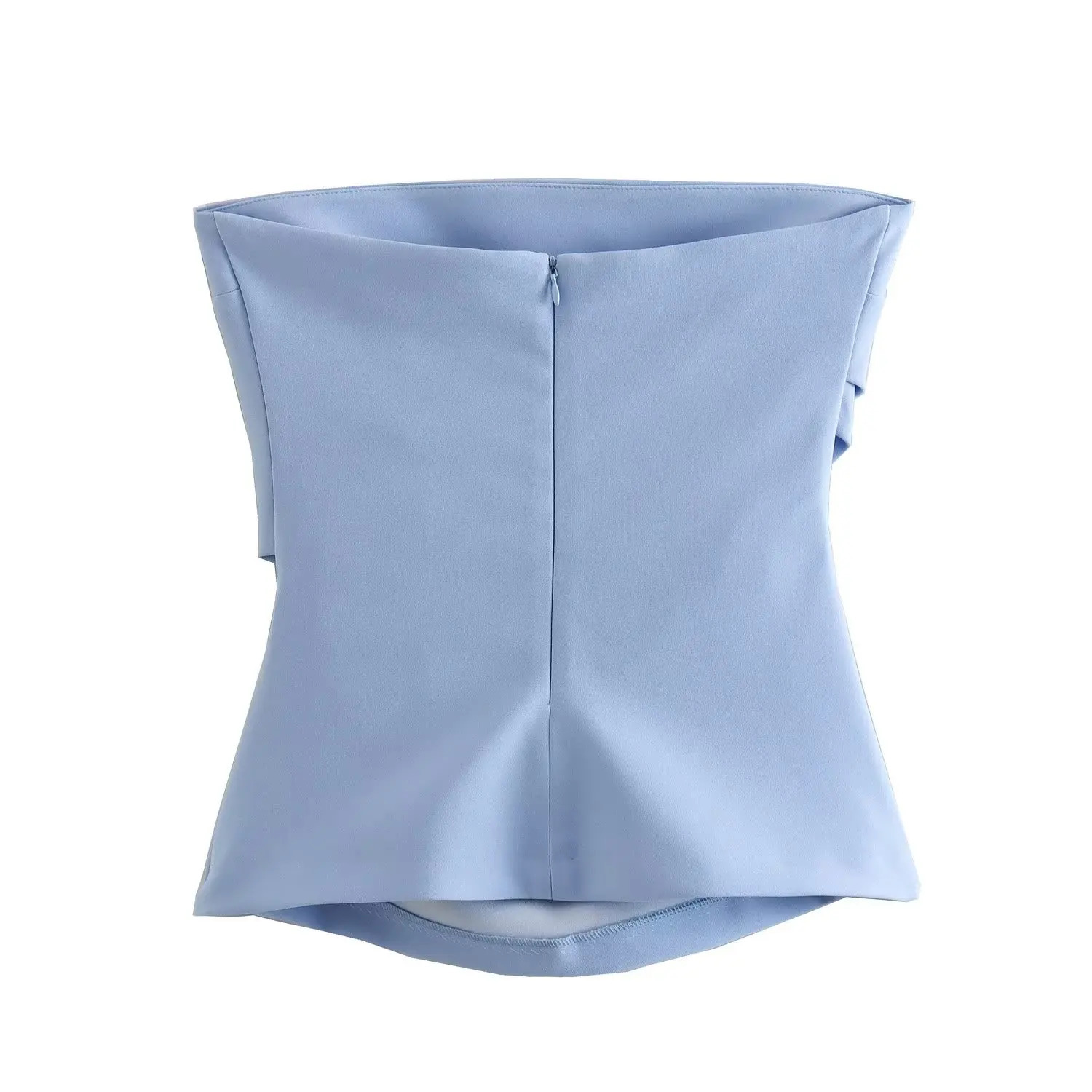 TRAF Women Fashion Summer Back Zipper Strapless Sleeveless Blouse Street Clothing Vest Tank Chic Ladies Crop Tops Mujer 240930