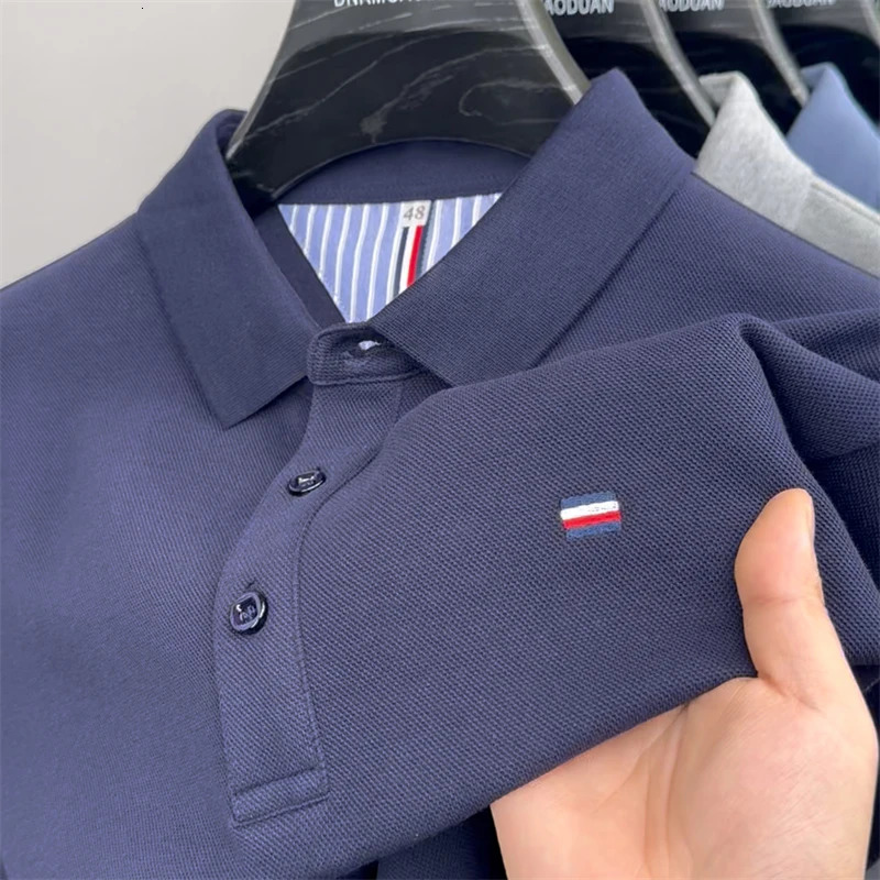 High end summer mens embroidered short sleeved cotton polo shirt business casual lapel Tshirt 240930