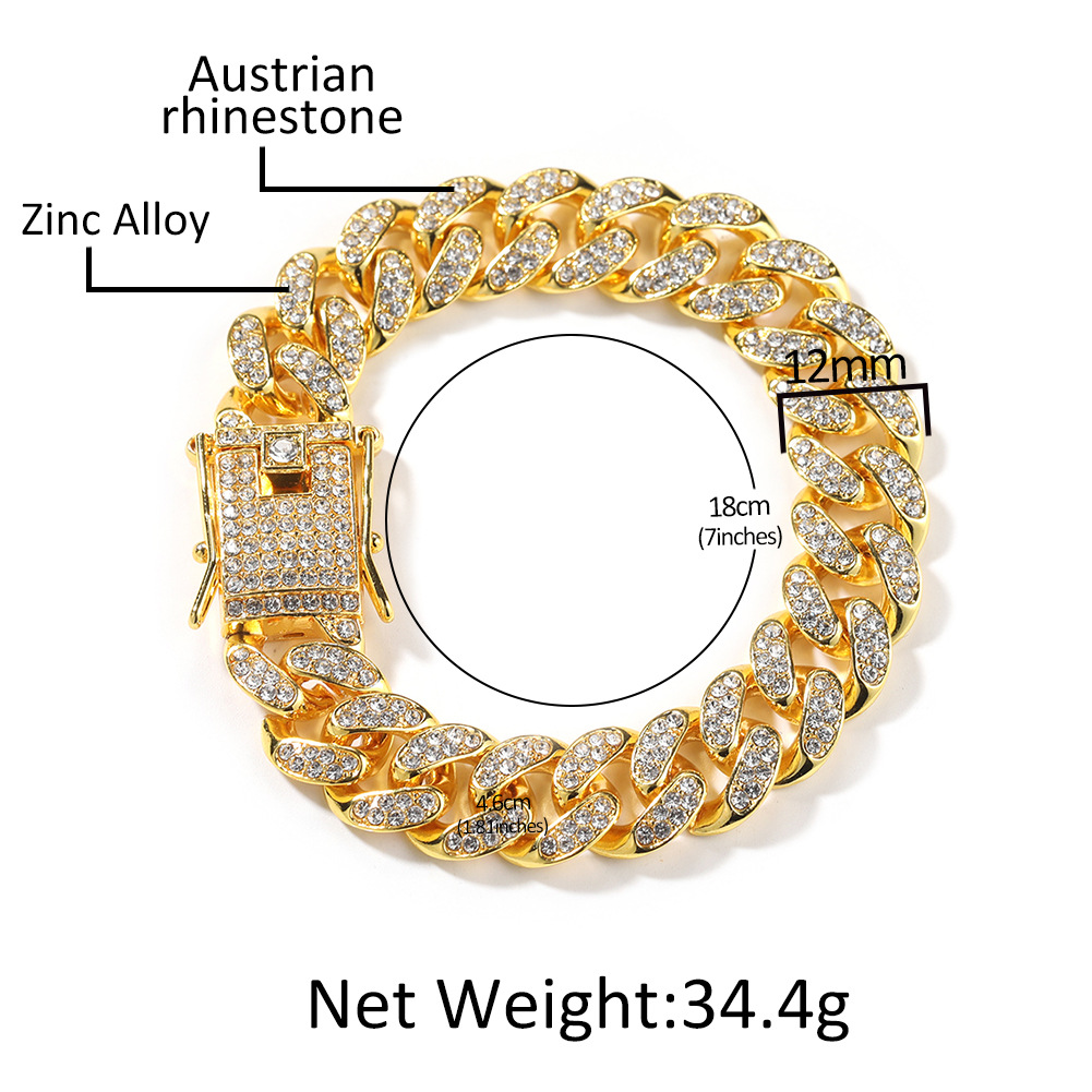 Mens Iced Out Chain Hip Hop Jewelry Necklace Bracelets Gold Silver Miami Cuban Link Chains Necklaces