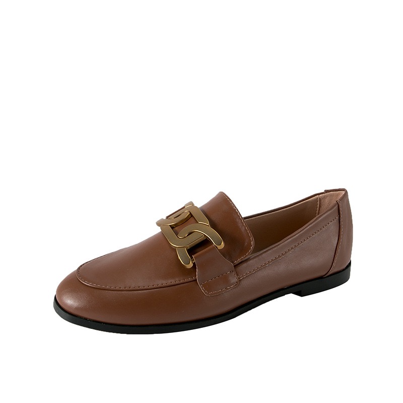 High End Oxford Shoes Ladies Preppy Leather Sneakers Woman Metal Chain Loafers Plush Cotton Fur Flats