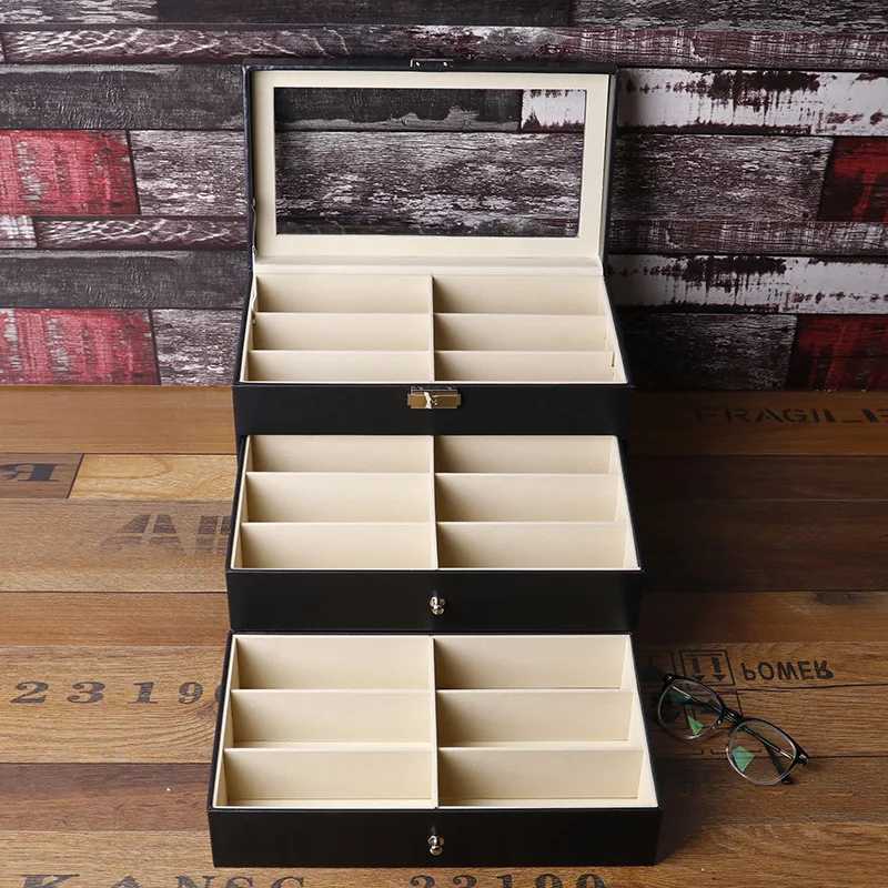 18 grid three-layer PU leather storage box jewelry Sunes glasses display organizer cash box gift box Y240930