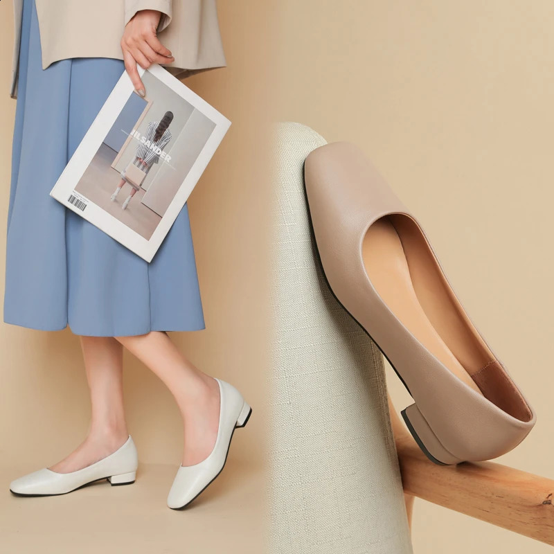 Women Dress Shoes Square Toe Boat Shoes Low Heels Pumps Slip on Ladies Shoes Plus Size 41 White Wedding Shoe Zapatos Mujer 9540N 240927