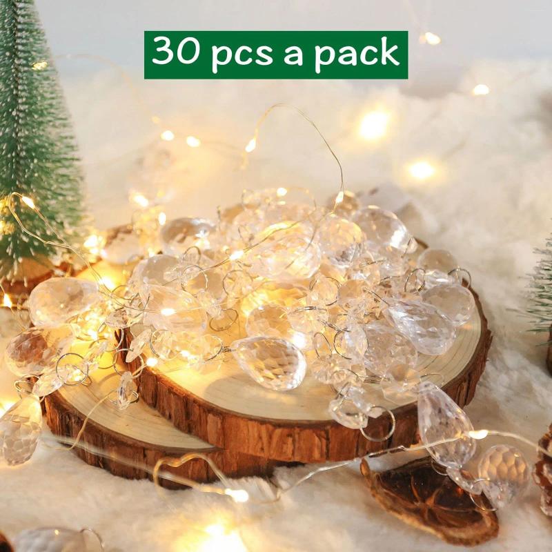 Christmas Decorations 30Pcs Acrylic Crystal Drop Beads Pendants Tree Hanging Ornaments Garland Chandelier Crystals Year Party Decor