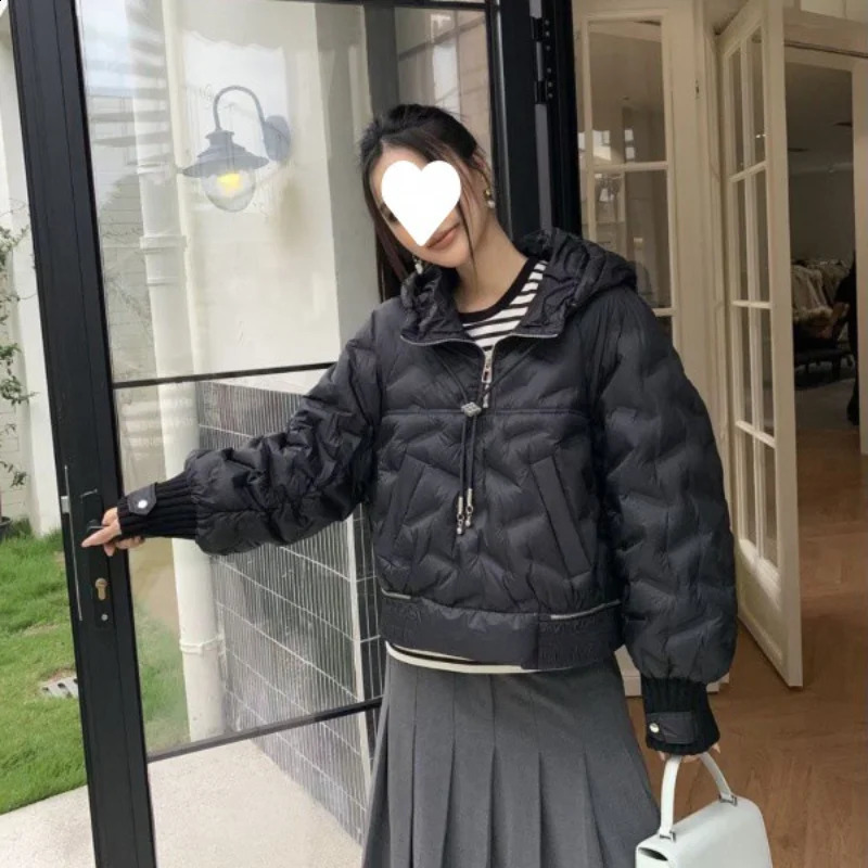 Short winter jacket womens bedding jacket hooded apron Parka loose warm jacket casual windproof jacket 240926