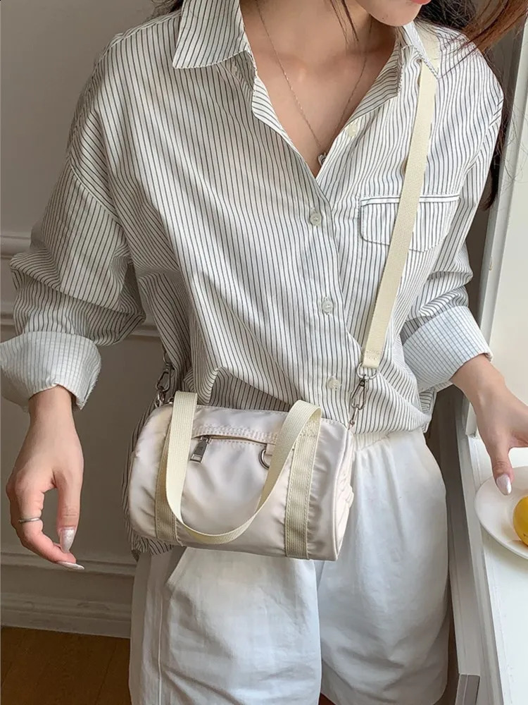 Casual Small Handbags For Women Solid Color Nylon Versatile Cylindrical Bag Shoulder Bags Korean Simple Crossbody Bag 240924