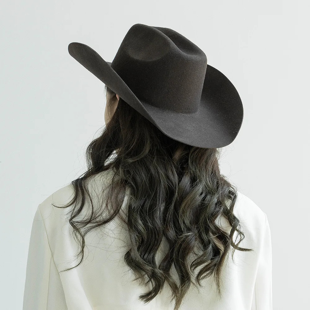 100% Wool Western Felt Cowboy Hat Mens Fedora Country Original Edge Brim 240927