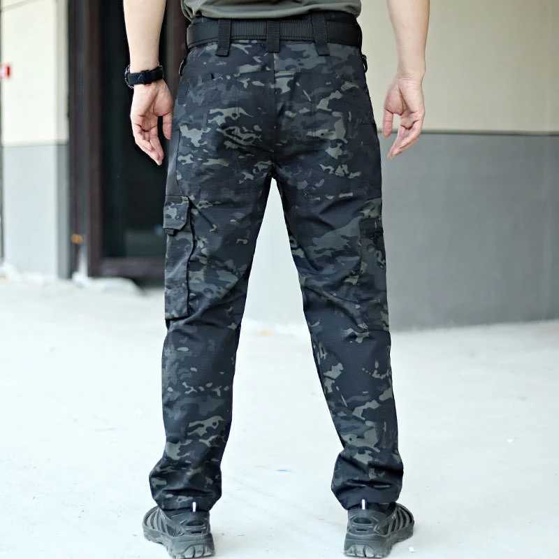2024 Mens tactical pants city leisure cargo handcart waterproof multi pocket wear-resistant outdoor training work mens handcart W240930