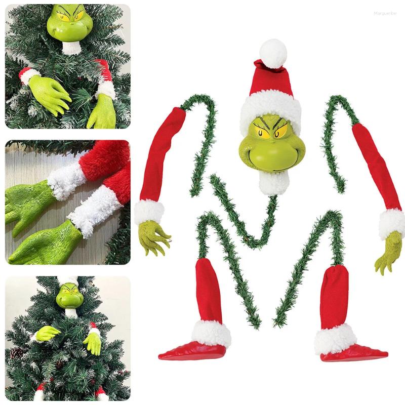 Christmas Decorations 5PCS Green People Tree Ornaments Hanging Holder Grinch Max Plush Stuffed Doll Toys Decor Gift 25x17x14cm