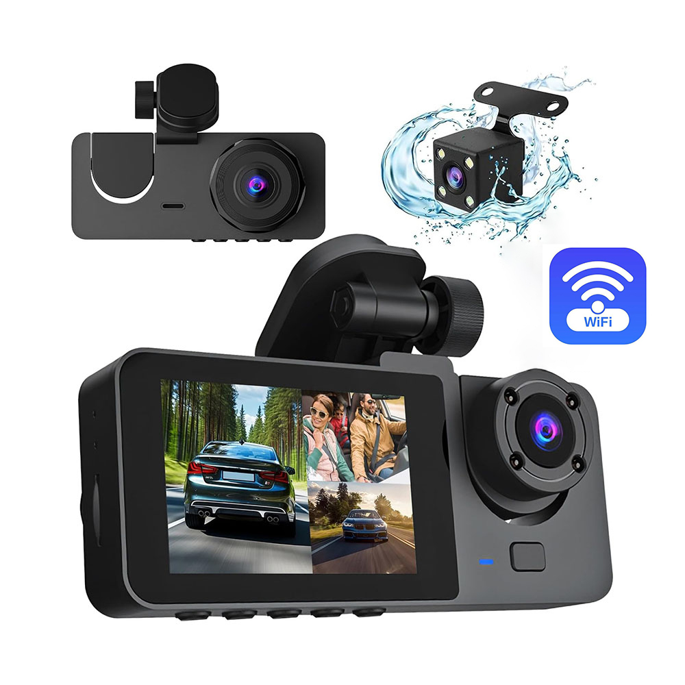 1080P HD Car DVR 3 Channel Dash Cam Front and Rear Inside Auto Camera Video Recorder 170° Wide Angle IR Night Vision Loop Recording Motion Detection 2