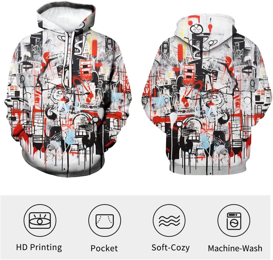 Hoodie for Mens Womens Mens Novelty 3D Printing Graffiti Markers Hooded Sweatshirts Growing Up Hip Hop Hoodie Hoodies, Grey Graphic Hoodies sweatshirt