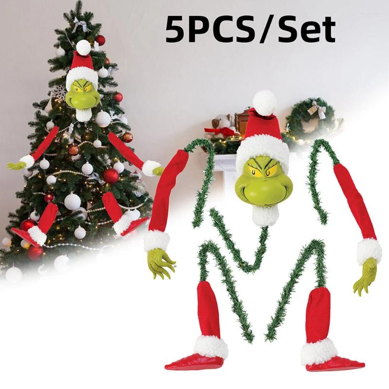 Christmas Decorations 5PCS Green People Tree Ornaments Hanging Holder Grinch Max Plush Stuffed Doll Toys Decor Gift 25x17x14cm