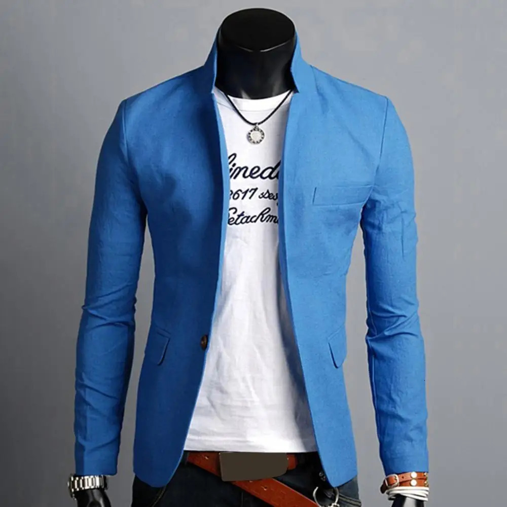 Business Blazer Autumn Pockets Men Coat Blazer Solid Color Lapel Collar Button Decor Business Blazer 240930