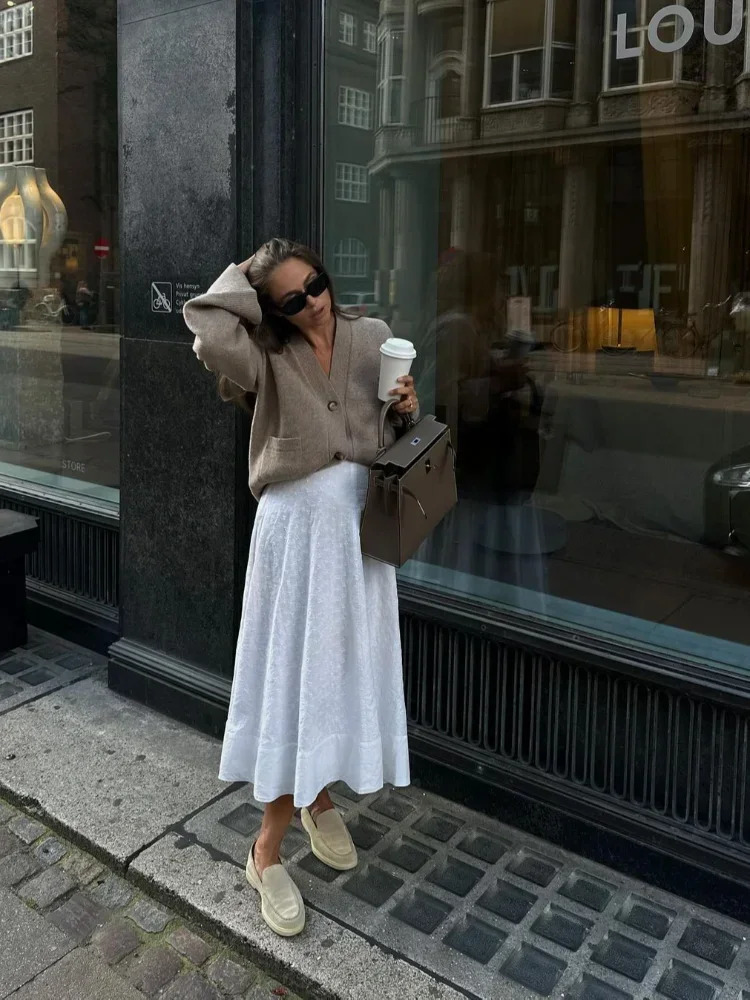 Elegant Marron Singlebreasted V Neck Knitted Cardigan Women Casual Long Sleeves Sweaters 2024 Autumn Lady Office Streetwear 240930