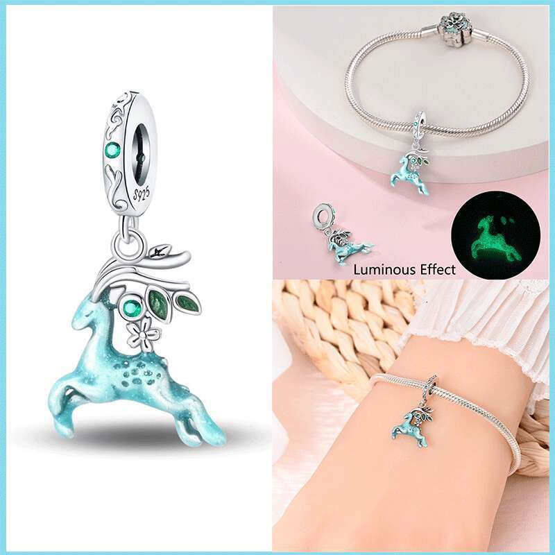 925 Sterling Silver Luminous Apple Lantern Elf Deer Pendant Balloon Rainbow Donut Charms Beads Fit Bracelets DIY Jewelry For Women Luxury Designer jew