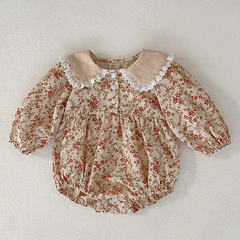 Baby clothes jumpsuit Spring autumn long sleeve baby collar flower children girls dress family matching sisters 240926