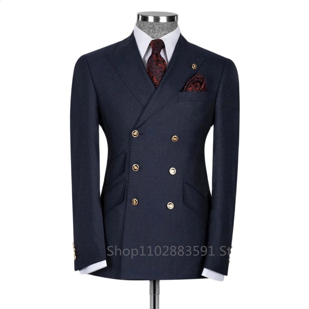 Classic Men Suits Slim Fit Business Groom Blue Lapel Tuxedos for Formal Wedding Suit Blazer Only Costume Homme 240914