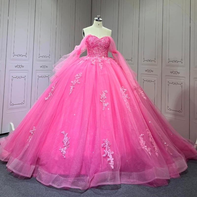 Rose Red Ball Gown Quinceanera Dresses Princess Applique Beads Tull Birthday Prom Party Vestidos De Fiesta Sweet 16 Dress