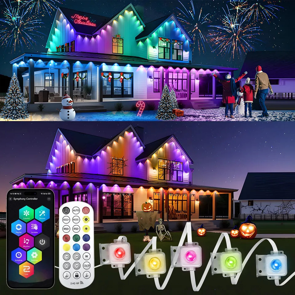 20M permanent outdoor light intelligent RGBIC LED Eaves with applicationremote control whole house flash Christmas decoration 240927