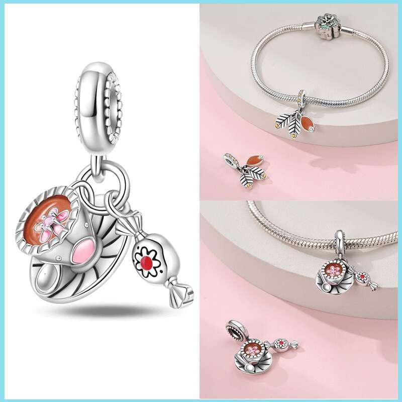100% Real 925 Sterling Silver Heart-shaped doughnut Coffee cup Charms Fit Original Bracelet For Women Birthday Fashion Luxury Designer Jewelry