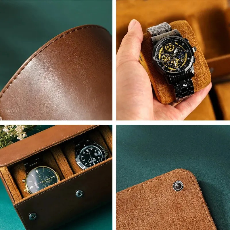 Travel Watch Case Roll Organizer for Men Vegan Faux Leather Watch Display Case Watch Storage Holder for Collection 240927