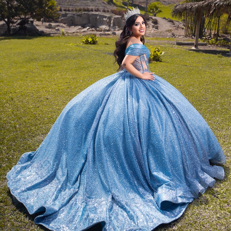 Shiny Ball Gown Quinceanera Dresses Off The Shoulder Princess Birthday Prom Party Dress Vestidos 15 De Fiesta Anos Sweet 16 Year Old