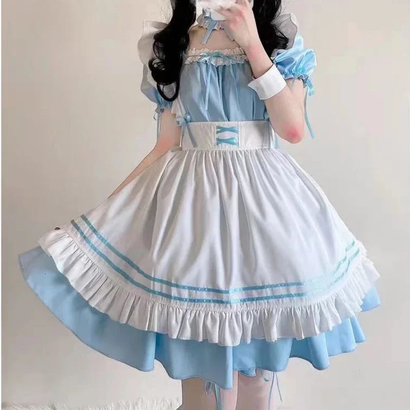 Black and pink Lolita maid costume cute girl cosplay anime show Japanese S5XL 240930