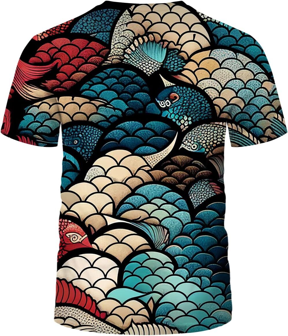 2025S Fashion Designer Men s T shirt Gorgeous Magic Men s Flying Sleeve T shirt Splashed Ink Color Fish Scale Pattern T shirt Casual Top Summer Short 
