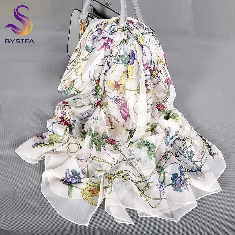 silk nice Fashion White 100% Silk Utralong ece Women scarf designers Scarves Beach Long BYS scarvesreal