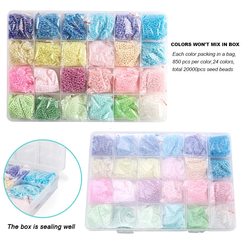 2mm Glass Seed Beads Set Jewelry Making Beads Kit Bracelets Necklace Ring Making Kit For DIY Art Handmade Craft 20000pcs 231229