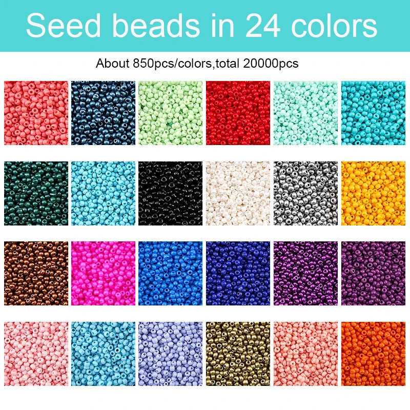 2mm Glass Seed Beads Set Jewelry Making Beads Kit Bracelets Necklace Ring Making Kit For DIY Art Handmade Craft 20000pcs 231229