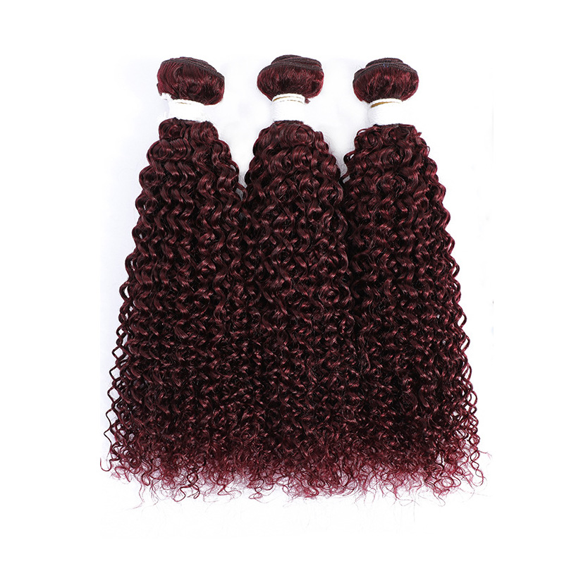 99J Burgundy Malaysian Indian Brazilian 100% Human Hair Kinky Curly 3 Bundles With 4X4 Lace Closure 4 Pieces/lot Free Part