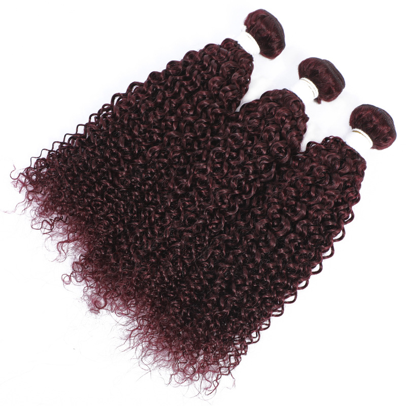 99J Burgundy Malaysian Indian Brazilian 100% Human Hair Kinky Curly 3 Bundles With 4X4 Lace Closure 4 Pieces/lot Free Part